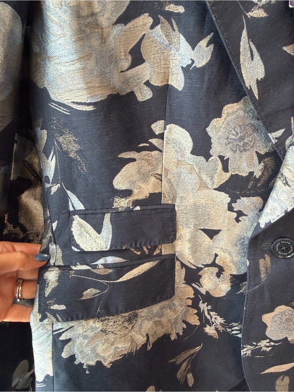 Ralph Lauren Collection Parker Floral Jacquard Jacket Navy Silver Size 16 - Picture 7 of 15